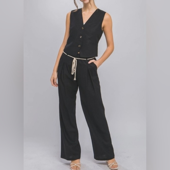 #390 SALE 🛑S,L Boho BLACK Linen Button Down Vest - Picture 10 of 12